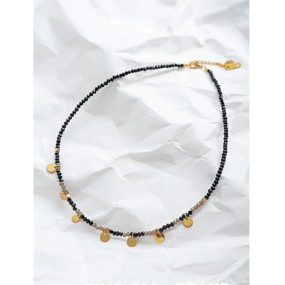 Stainless Steel Disc Pendant Crystal Gold Necklace - Picture 2 of 8